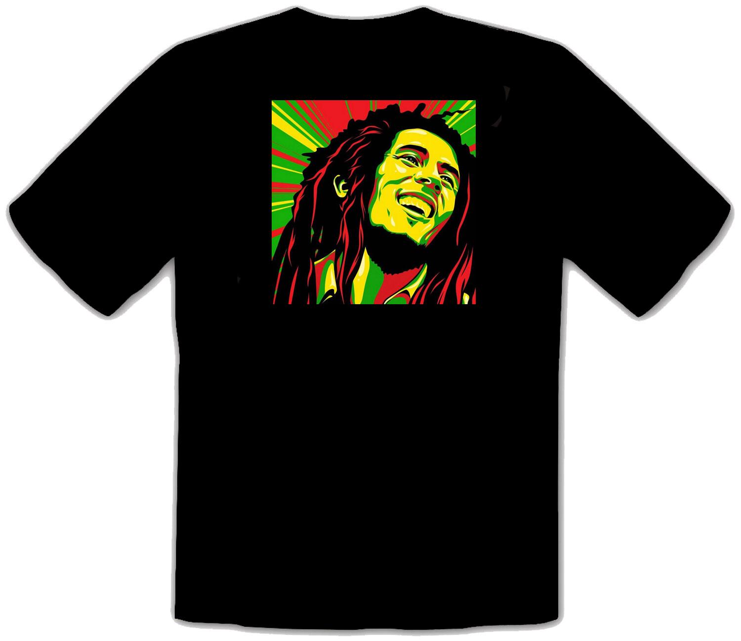 

26 BOB MARLEY RASTA JAMAICA COLORS Black T-Shirt -529- Unisex T-Shirt XL
