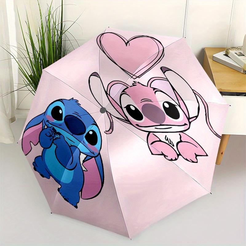 

Stitch,Love Automatic Folding Umbrella - Simple 8-Rib Design, Bright Cartoon Pattern, Durable Iron Frame, Suitable For Travel, Outdoor, Beac
