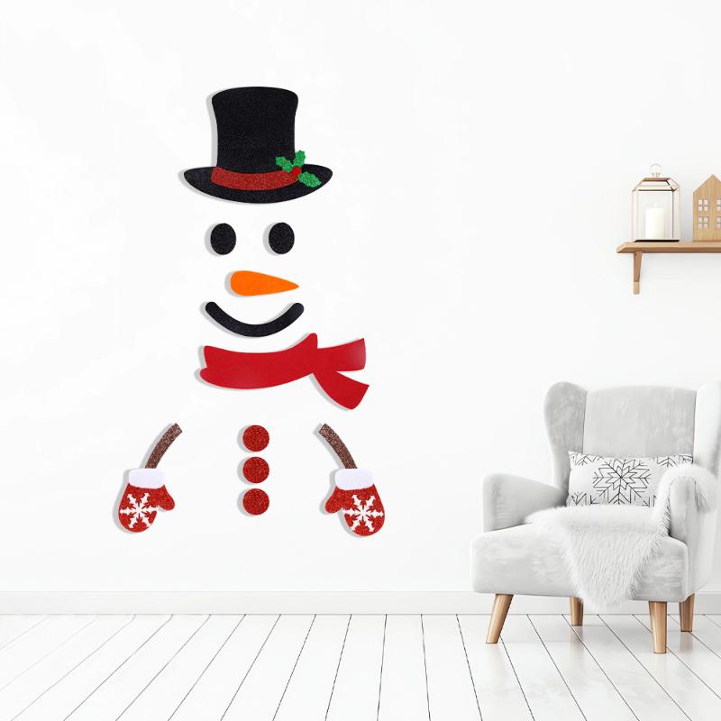 Christmas Door Window Stickers Felt Cloth Cartoon Snowman Santa Claus Elk Wall Sticker For Winter Xmas New Year Decoration Decal