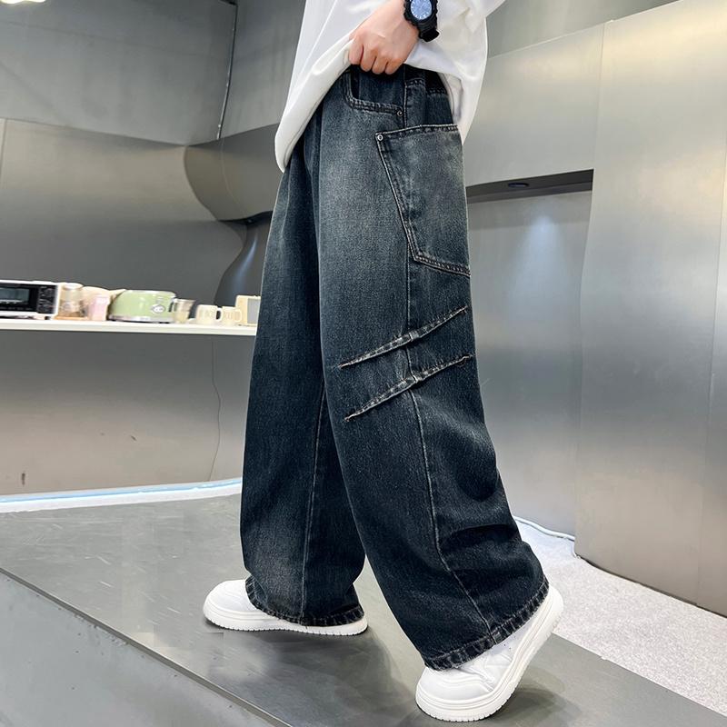 Autumn Teens Children Handsome Straight Leg Jeans for Boys Loose Wide-leg Pants Kids Stylish Trendy Trousers