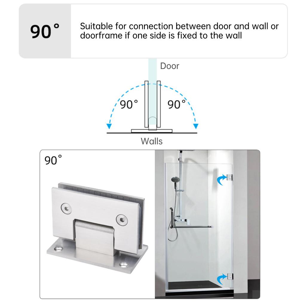 2Pcs 90 Degree Stainless Steel Glass Door Hinge Household Bathroom Cabinet Rotary Connection Hardware Accessories