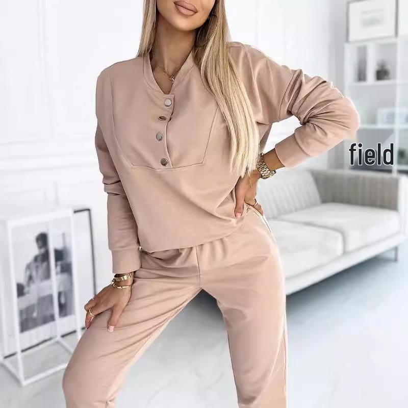 2024 Women's Casual Long Sleeve Half-Button Sportswear Set