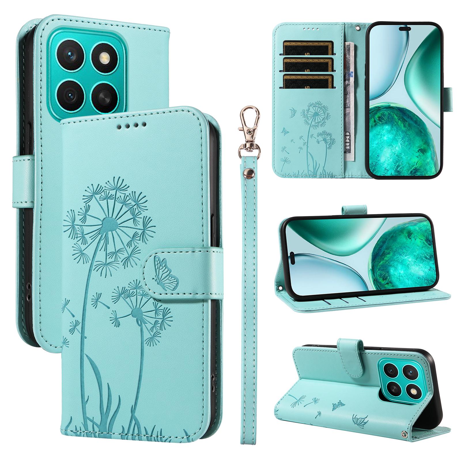 

For Honor X8c 4G Leather Wallet Case with Strap Dandelion Imprint Phone Stand Cover D