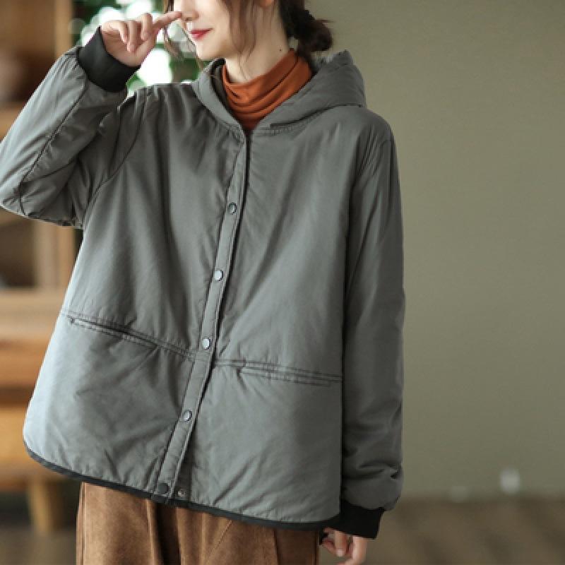 Retro padded jacket women's versatile casual hooded thickened cotton-padded clothes autumn and winter warm cotton-padded clothes