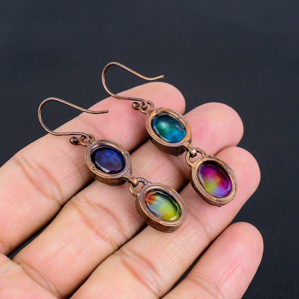 Ammolite Earrings Gemstone Jewelry, Copper Electroformed Handmade Earrings, Latest Design Jewelry