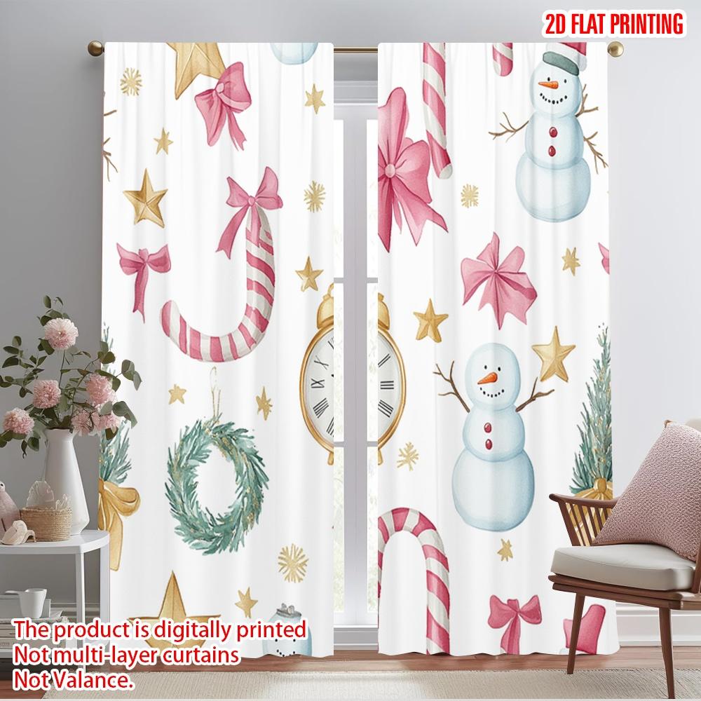 

2pcs,2D plane printing Popular Curtains Cute Snowman Candy Stars Christmas Polyester Fabric (without rod) Room Decor Ldeal for 52.50×116.00 CM 2pcs