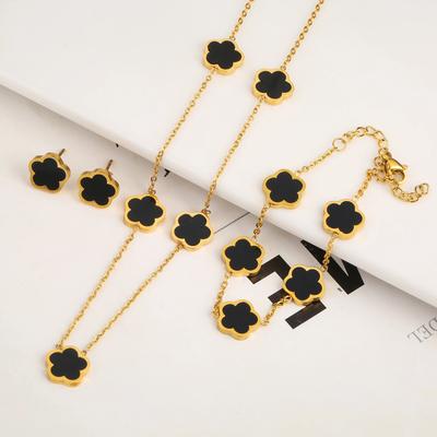 Stainless Steel Non Fading Minimalist Creative Plant Live Leaf Petal Flower Pendant Necklace Earrings Bracelet Jewelry Set CLE
