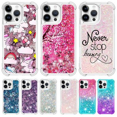 For iPhone 16 Pro Max Case Cartoon Glitter Quicksand Liquid Cover On for iPhone 16 Pro Plus 16Pro Max 16ProMax Phone Case Funda