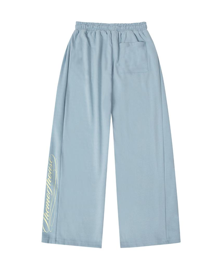 Deomopeuhauseu Wing Morf Lettering Side Pleat Wide Sweatpants Light Blue