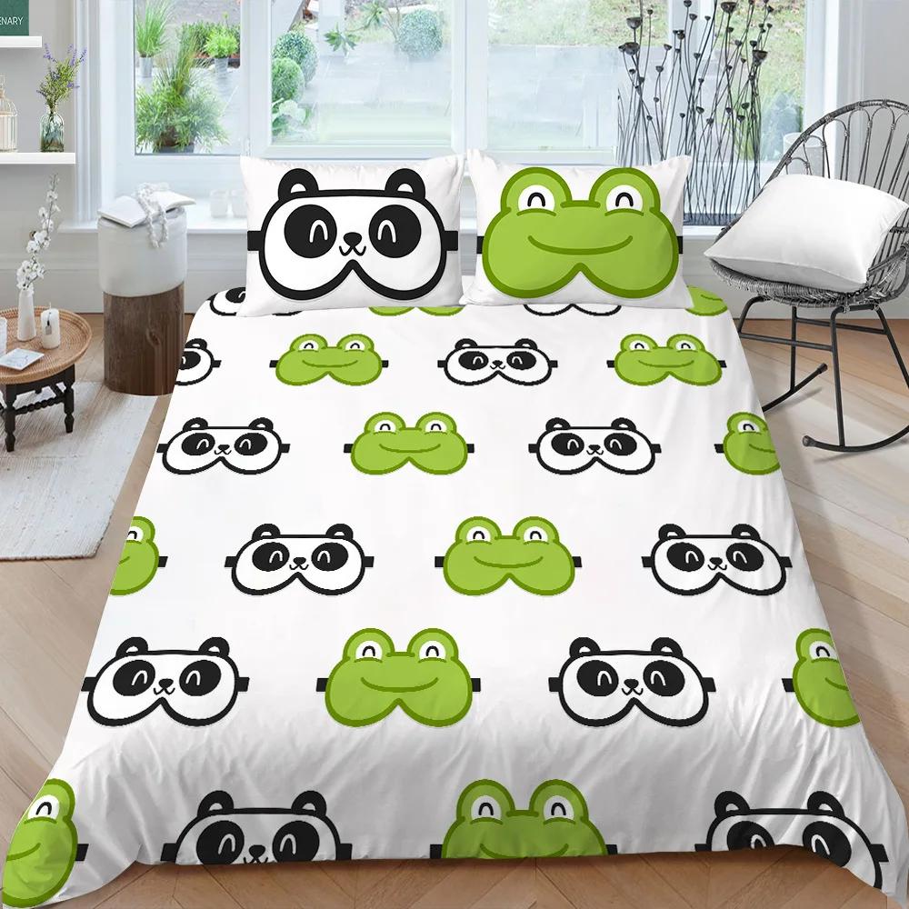 Cartoon Frog Duvet Cover Set King/Queen Size Reptile Animal Theme Bedding Set Cute Green Frog Polyester Comforter Cover for Kids
