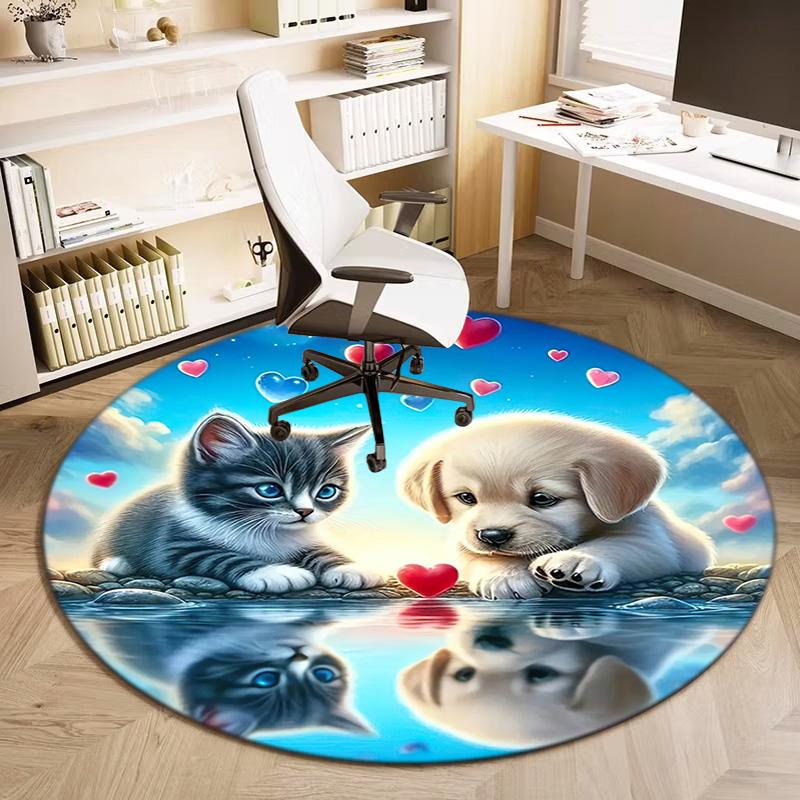 1 Stück Süßer Haustier Chihuahua Border Collie Aufdruck runder Teppich, Fußmatte für Zuhause, Outdoor-Reiseschutzteppich