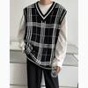 Koreanischer Stil V-Ausschnitt Karierter Strickweste für Herren - Locker, Trendiger Frühling/Herbst Pullover