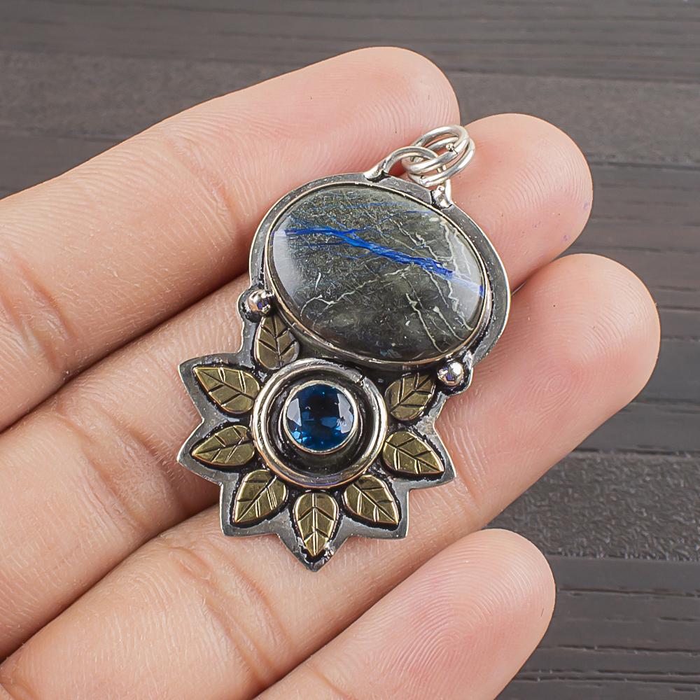Natural Australian Azurite Gemstone 925 Sterling Silver Jewelry  Pendant 1.58  AJP-2155