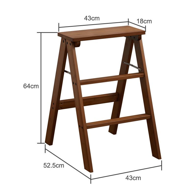 Household Solid Wood Folding Ladder Folding Chair Thickened Climbing Wooden Step Stool (Natural Wood Color)