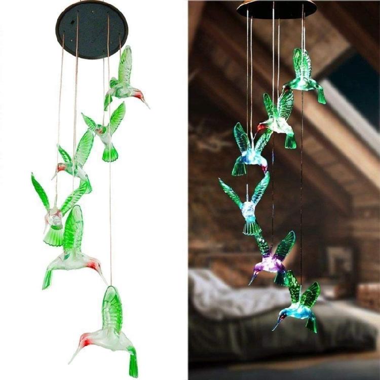 Solar Hummingbird Wind Chimes with Colorful LED Light Display for Home Party Yard Garden Christmas Decoration Ornament