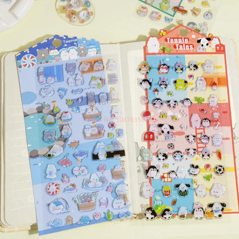 4pcs Sticker Kawaii Animal 3d Relief Crystal Cute Diy Mobile Phone Decor Sticker Student Hand Account Stationery