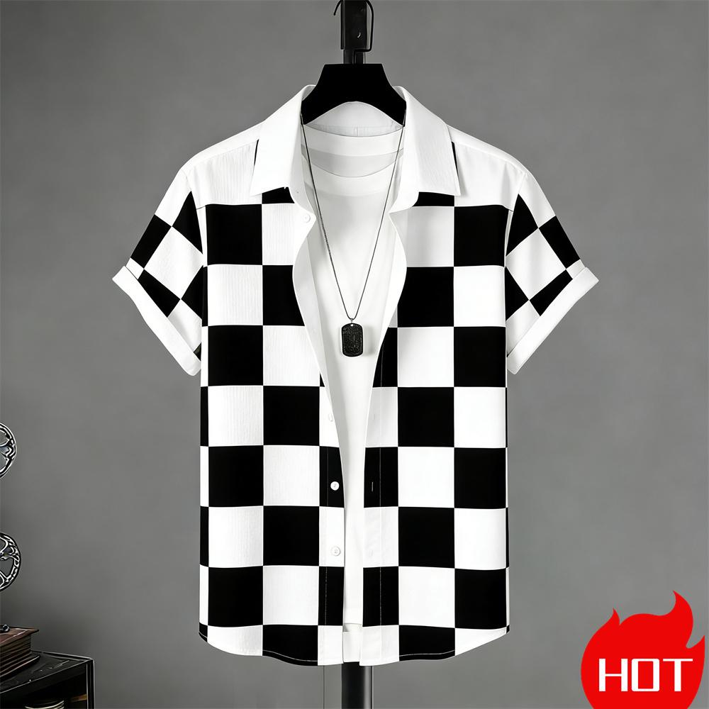 Men s Summer Short Sleeve Shirt, Striped Pattern Printed Shirt, Fashionable Casual Men s Shirt S