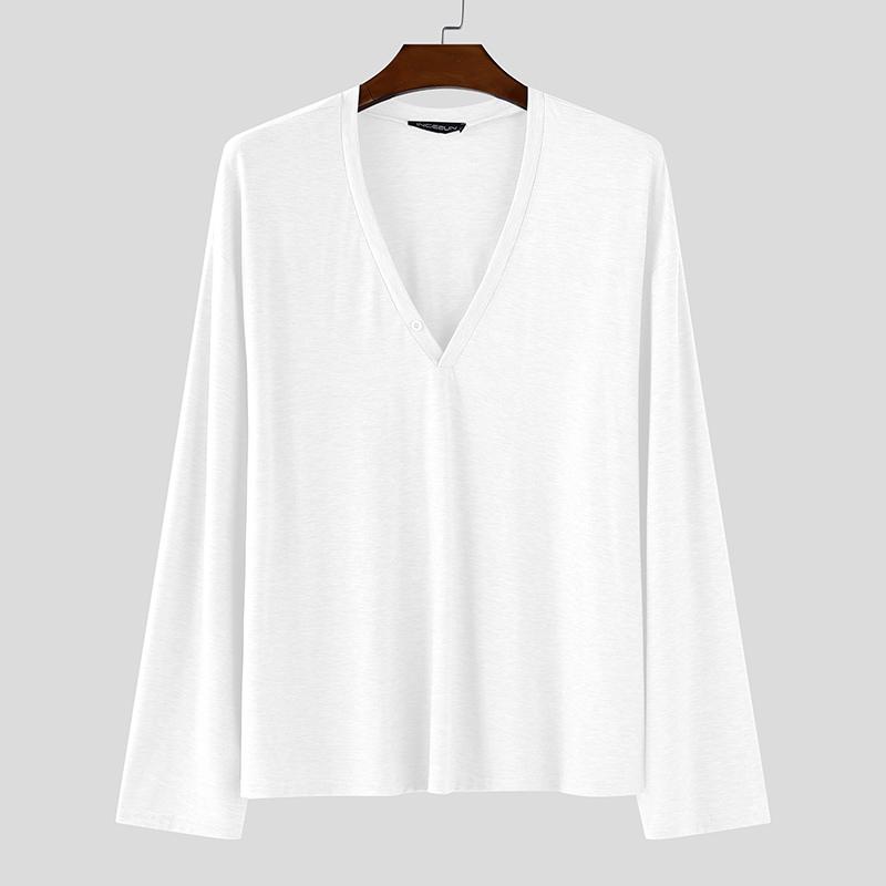 

INCERUN Men V Neck Long Sleeve Casual Loose Undershirts Basics Tops S