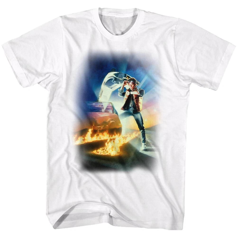 Back To The Future Movie Marty McFly DeLorean Flames Men s T Shirt 4XL