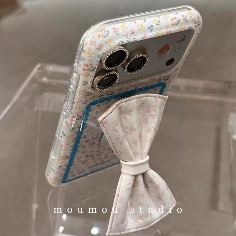 Girl's Heart Floral Bow Bracket Is Suitable for iPhone17promax Apple 16pro Mobile Phone Case 15pro Tide