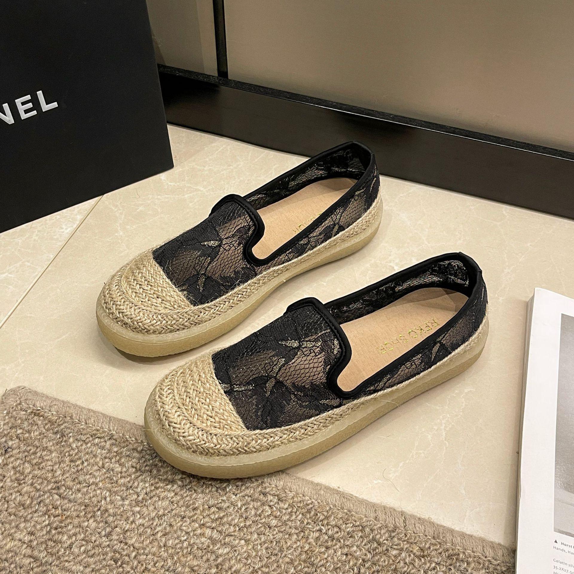 

Кружевные туфли-лодочки с пайетками женские 2025 весна новые льняные плетеные лоферы женские повседневные дышащие на плоской подошве одинарные туфли женские 40 is half a size larger