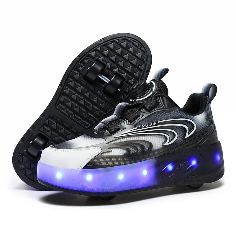 New LED Light up Roller Skates Kids Unisex Rechargeable Dual Wheel Detachable Teenager Entertainment Casual Inline Skates