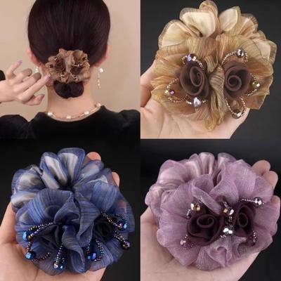 Rubber Band Headdress Flower Hair Rope Elegant Woman Updo Horse Tail Elastic Large Scrunchie  Hair Accessories for Women