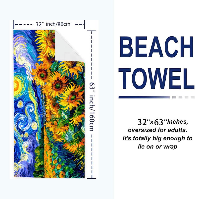 Painting Art Print Beach Towel, Large Soft Quick Dry Towel for Beach Camping Swimming