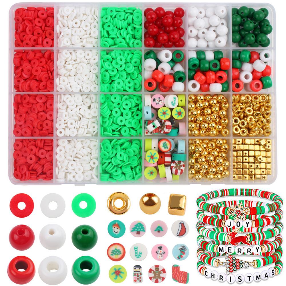

24-Grid Christmas Color Soft Pottery Set, Plastic Perforated Beads Ccb Bead Diy Bracelet Necklace Jewelry Accessories Box Unit price