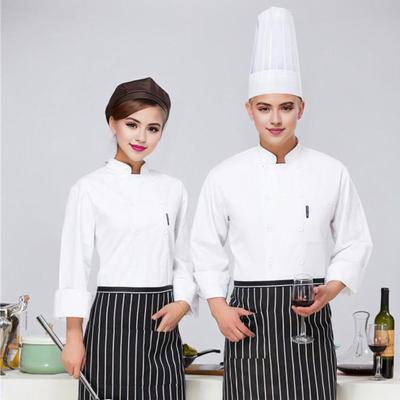 Unisex Chef Uniform with Chest Pocket Stand Collar Long Sleeve Double Breasted Chef Shirt Solid Color Kitchen