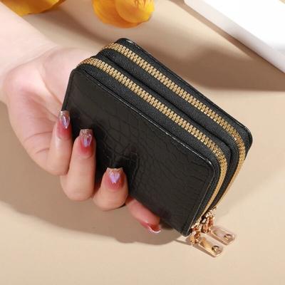 Elegant Women's Multi Card Wallet - Secure Double Zip Clutch | Casual PU Leather Purse with Style Storage Crocodile Card Bag