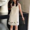 ZANZEA Women Elegant Casual Round Neck Summer Sleeveless Print Dress