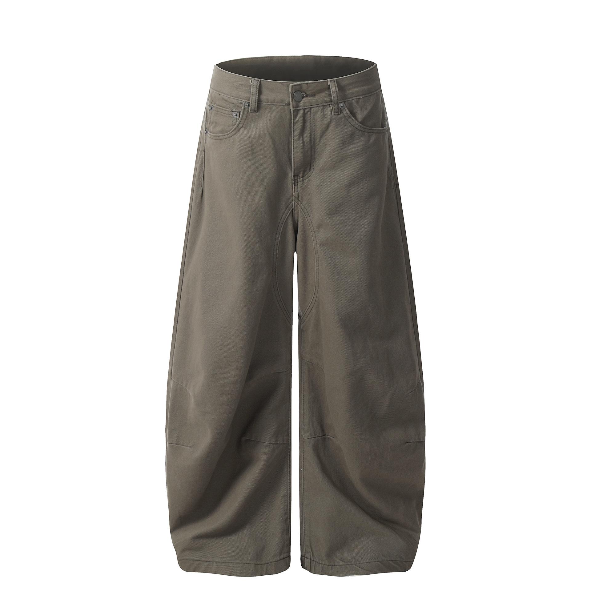 Trendy brand spring American retro washed scimitar jeans straight individual cleanfit trousers S коричневый