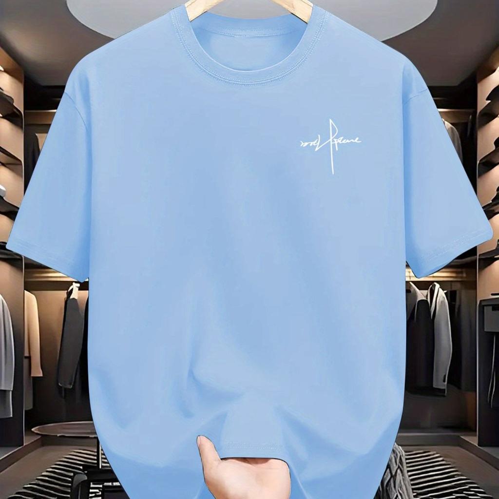 Men's Summer 100 Cotton Fashionable Casual Sports Loose Plus Size Personalized Letter Printed Round Neck Short Sleeved T-shirt
