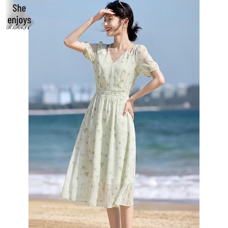 Elegant Floral Hollow-Out Twist Knit Chiffon Midi Dress