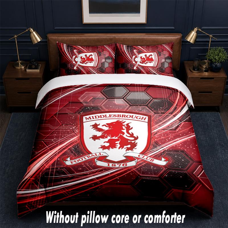Middlesbrough Football Design Bed Bedding Set 1 Duvet Cover + 2 Pillowcases Soft Breathable Household Bed Linens