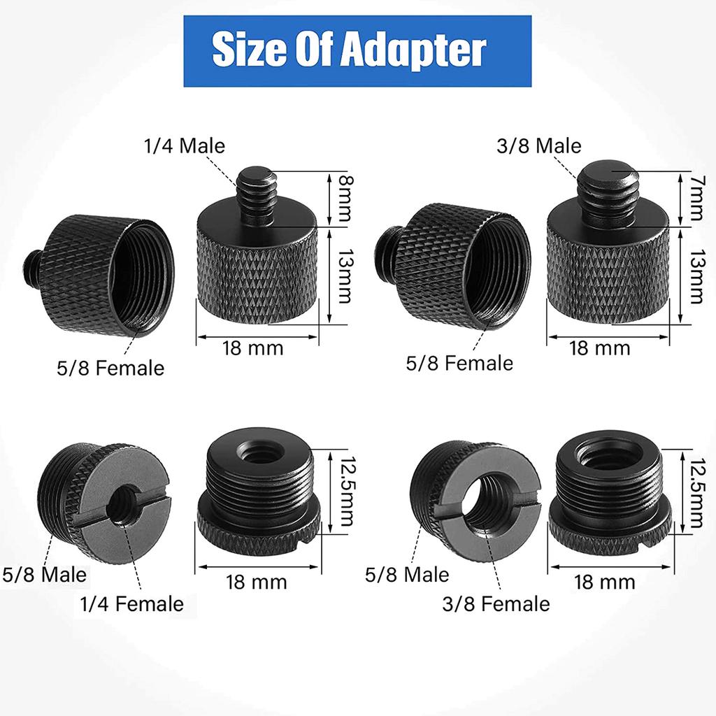 8 Pcs Mic Stand Adapter Aluminum Microphone Thread Adapter Kit Bracket Conversion Screw for Camera Microphone and Recorder Stand