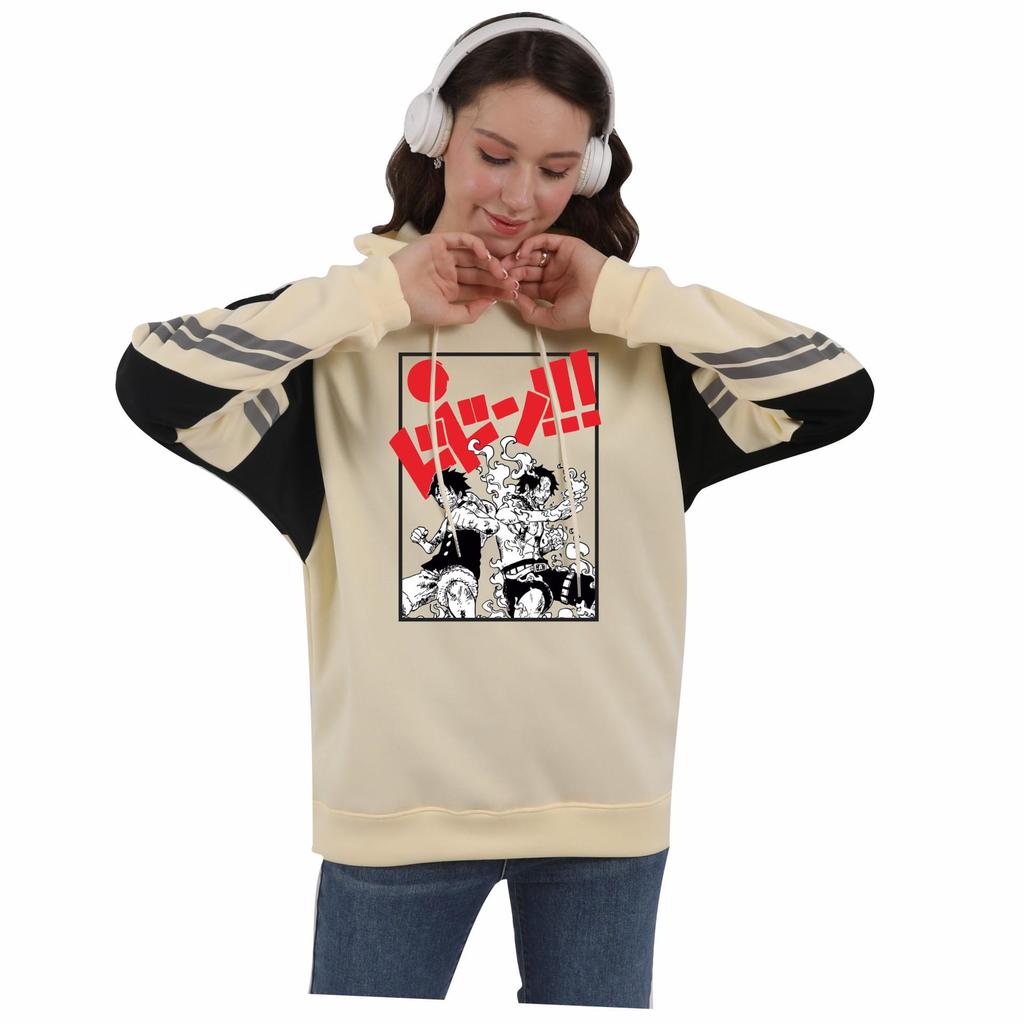 Unisex Pirate King Anime Color Block Patchwork Hoodie with Hood