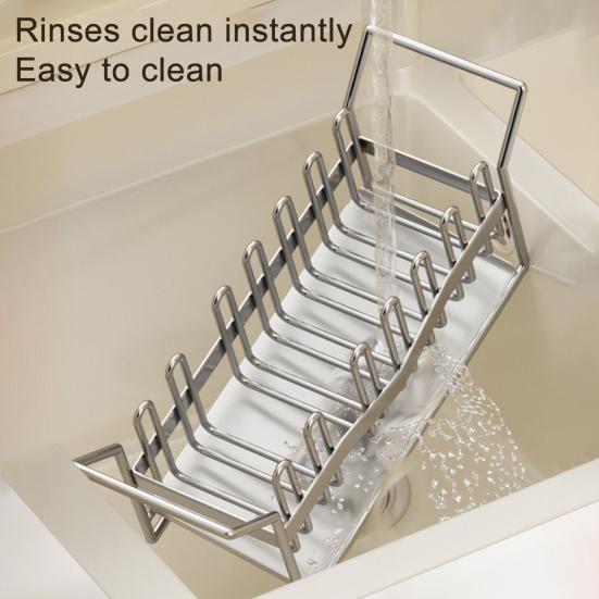 Kitchen Sink Caddy Stainless Steel Sponge And Brush Holder with Adjustable Divider Auto Drain Tray Countertop Organizer for Utensils Dish Soap Bottle