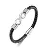 Vintage Trendy Eight Number Black PU Leather Braided Bracelets for Men 316L Stainless Steel Infinite Symbol Clasp