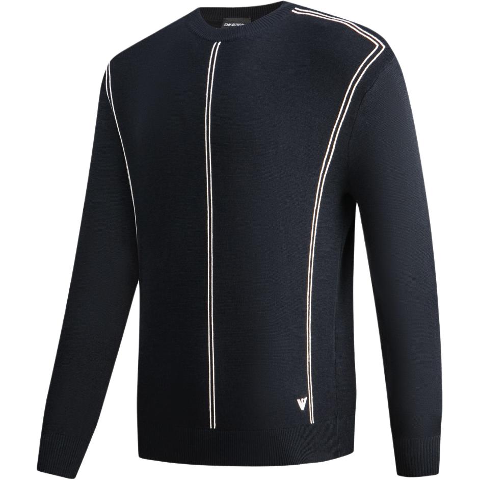Emporio Armani Striped Crew Neck Pullover Sweater Men Sweater Navy 6R1MX3-1MOZZ-0920