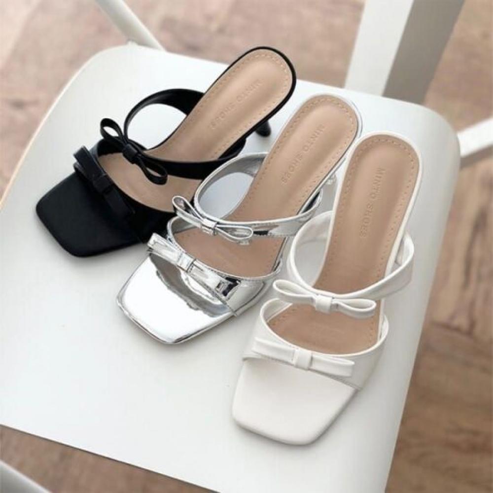 Melting Brown Women Ribbon Strap Slipper Heel