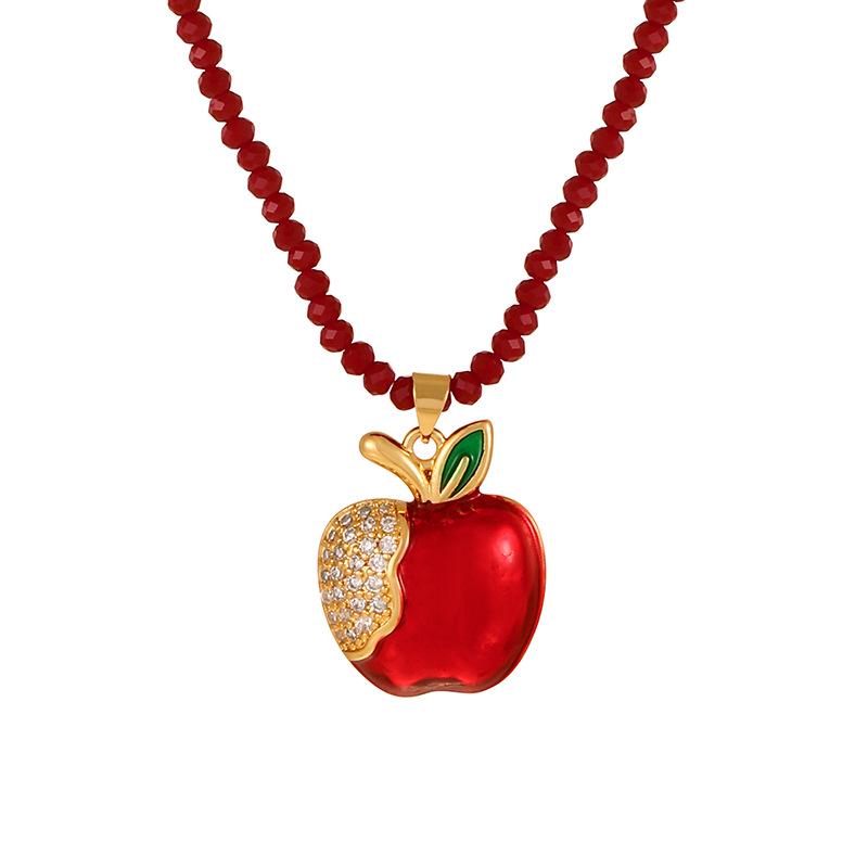 European and American Copper Inlaid Zirconia Apple Print Christmas Necklace for Girls
