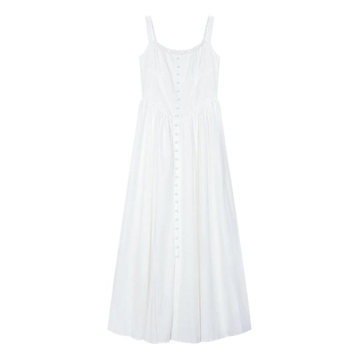 French White Lace Suspender Dress Women's Summer Gentle A-shaped Skirt Vacation Style Waist Halter Dress