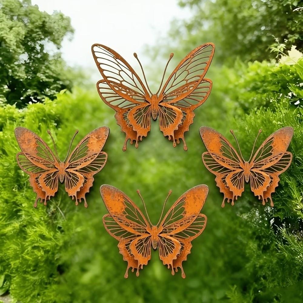 1/3PCS Hollow Double Layer Rusty Butterfly Wall Hanging Metal Structure Butterfly Garden Decor Yard