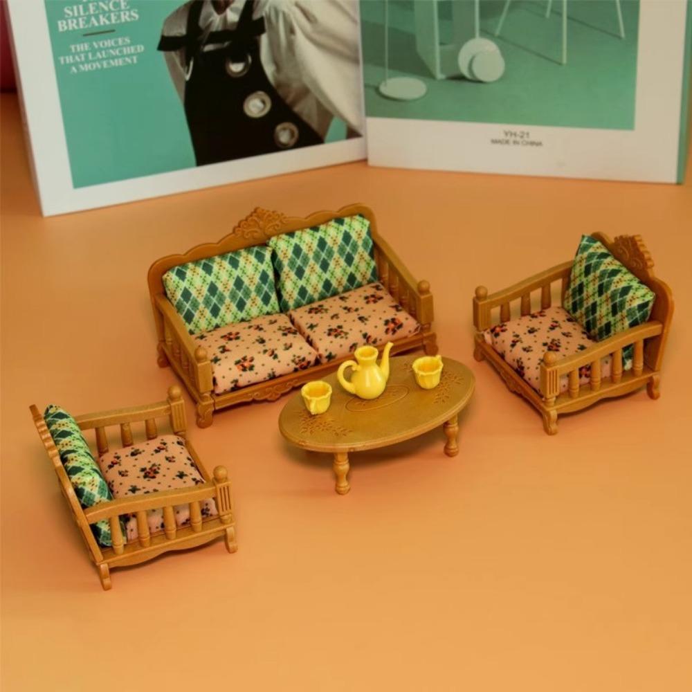 Plastic Dollhouse Furniture Multistyles Miniature Dining Table Bedroom 1:12 Living Room Sofa Set