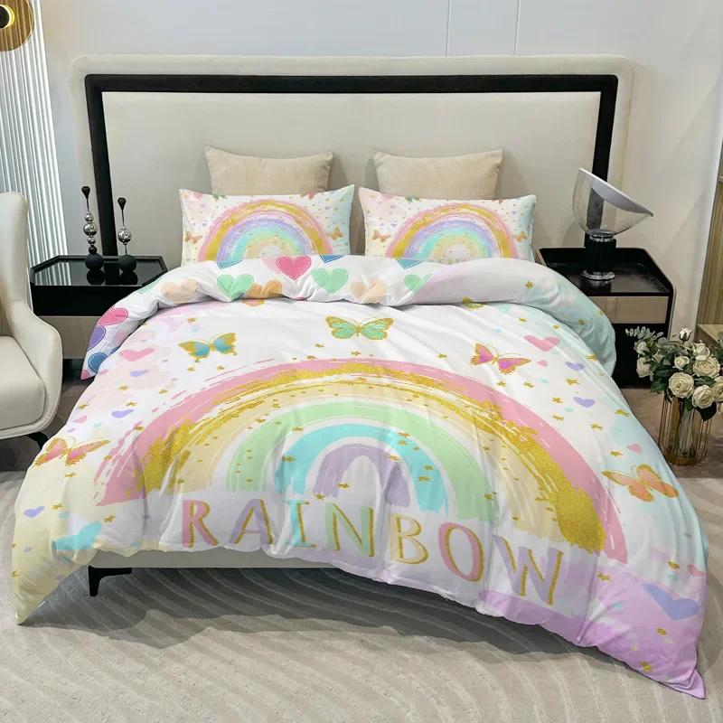 3Pc Butterfly Rainbow Quilt Cover Dreamy And Comfortable Bedding Digital Printing Twin/Full/Double/Queen/King Size No Filling