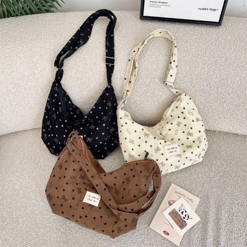 INS Style Bow Decoration Canvas Crossbody Bag Spring Casual Shoulder Bag Portable Fashion Handbag for Women Daily Use