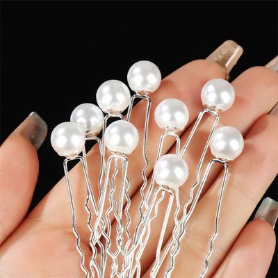 Crystal Pearl Hairpin Bridal Tiara Flower Hairpin Stick Bridal Hairpin Bride Headpiece U Shaped Hair Clip
