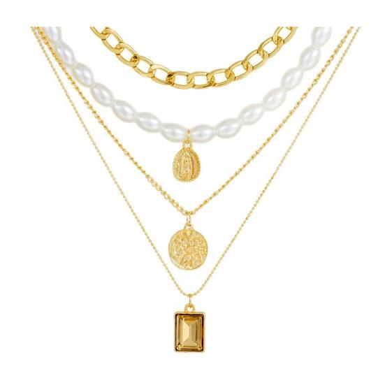 

Многослойное женское ожерелье, 4 слоя, ожерелье из искусственного жемчуга, комплект из золотой цепочки